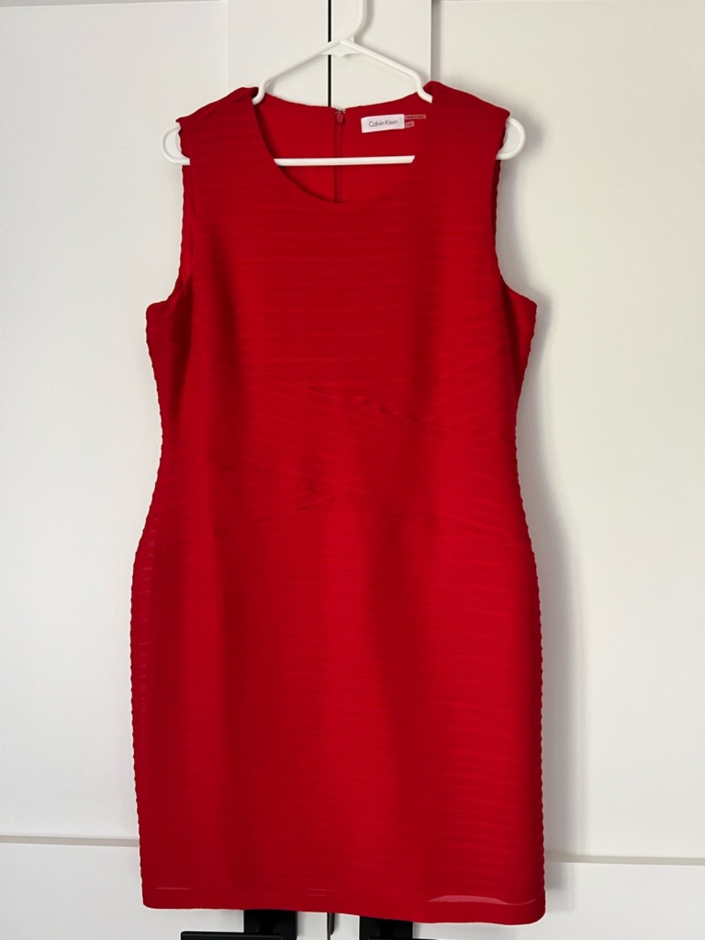Calvin Klein Red Sleeveless Sheath with Subtle Texture